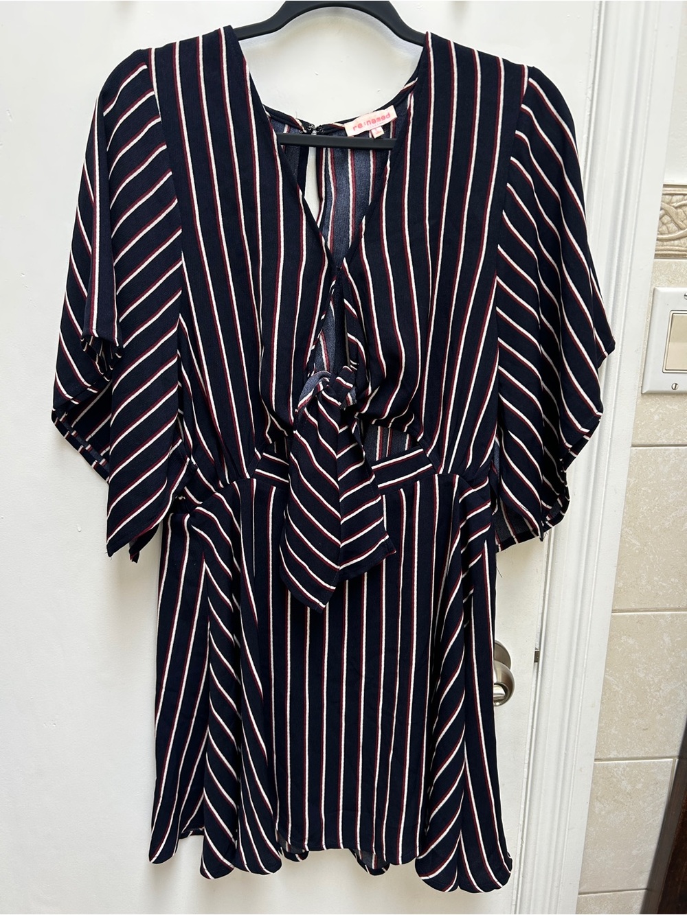 re:named Navy Striped Tie-Front Mini Dress